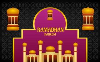 ramadan kareem illustration with mosque and lantern on black background vector