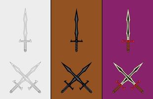 conjunto de espadas y símbolos de icono. espada cruzada ilustración vectorial vector