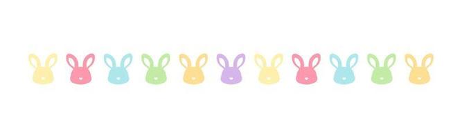 Pastel rabbit head pattern border separator. Easter themed simple flat clipart vector illustration