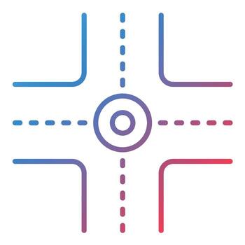 Four Way Intersection Line Gradient Icon vector