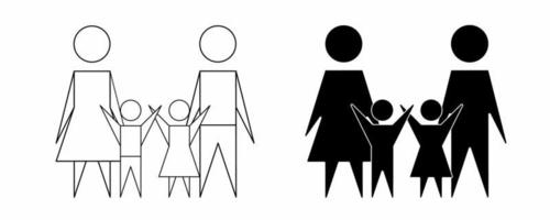 outline silhouette happy family icon set isolated on white background vector
