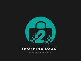 bolsa de compras vectorial círculo aislado con el número 2, icono de compras rápidas, tienda rápida creativa, plantillas de logotipo de compras rápidas creativas. vector