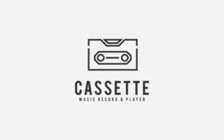 Audio cassette music emblem, lapel, badge or logo in monochrome vintage style isolated on black background vector