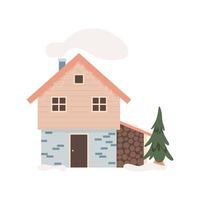 Nordic forest wooden cabin vector