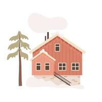 Nordic forest wooden cabin vector