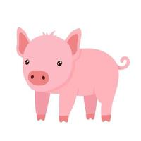 Cute pink piglet. Hand drawn flat illustration isolated on white background. Funny Farm animal for kids vector