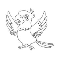 Line parrot bird standing and wave wing. Outline cartoon character isolated on white for coloring book vector