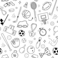 Seamless pattern with hand drawn doodle sports icons. Monochrome background. vector