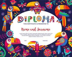 Kids diploma with brazilian and mexican toucans vector