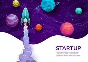 Business startup project banner with rocket launch vector