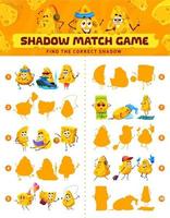 Shadow match game worksheet with cartoon cheese vector