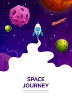 Landing page with cartoon space planets, rocket vector