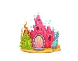 Underwater cartoon red coral house building, home vector