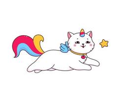 Cartoon caticorn with sky star, cute unicorn cat vector