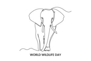 Continuous one line drawing a elephant. World wild life concept. Single line draw design vector graphic illustration.