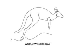 Continuous one line drawing a  kangaroo. World wild life day concept. Single line draw design vector graphic illustration.