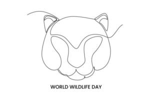 Continuous one line drawing a  tiger face. World wild life concept. Single line draw design vector graphic illustration.