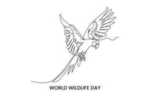 Continuous one line drawing a Macao bird. World wild life concept. Single line draw design vector graphic illustration.