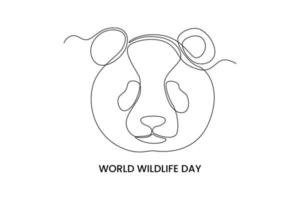 Continuous one line drawing a  panda bear face. World wild life concept. Single line draw design vector graphic illustration.