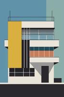 Modern building, vector illustration in flat design style. bauhaus Urban architecture.