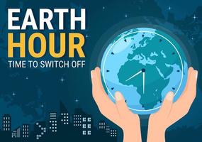 Happy Earth Hour Day Illustration with Lightbulb, World Map and Time to Turn Off in Flat Sleep Cartoon Hand Drawn Landing Page Templates vector