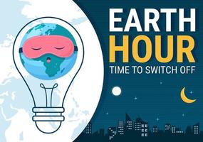 Happy Earth Hour Day Illustration with Lightbulb, World Map and Time to Turn Off in Flat Sleep Cartoon Hand Drawn Landing Page Templates vector