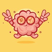 lindo personaje cerebral mascota con signo de paz gesto de mano dibujos animados aislados en diseño de estilo plano vector