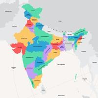 mapa del país de la india con nombres de ciudades vector