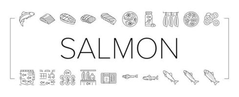 Salmon Fish Delicious Seafood Icons Set Vector