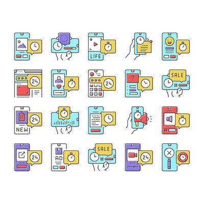 Ephemeral Content Collection Icons Set Vector