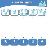 Count and match together worksheet. Educational printable math worksheet. Math game for children. Vector illustration.