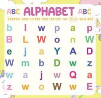 Search and circle the uppercase and lowercase letter on the worksheet. Exercise for children to recognize the alphabet. Educational sheet for preschool. Vector file.