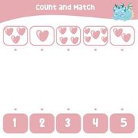 Count and match together worksheet. Educational printable math worksheet. Math game for children. Vector illustration.