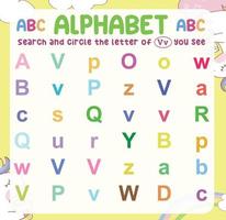 Search and circle the uppercase and lowercase letter on the worksheet. Exercise for children to recognize the alphabet. Educational sheet for preschool. Vector file.