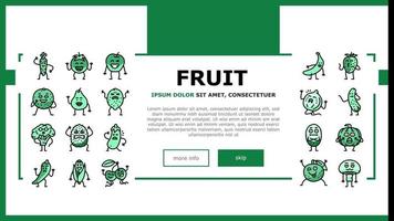 vector de encabezado de aterrizaje de comida divertida de carácter de fruta