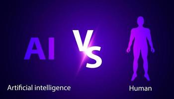 Abstract artificial intelligence vs humans, AI versus human analogy concept, AI replacements such as ChatGPT, OpenAI on a blue, purple, futuristic beautiful background. vector