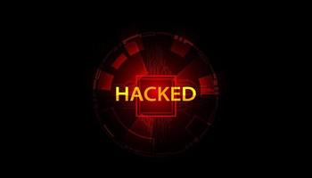 señal de círculo abstracto o se les advierte que ha sido pirateado por virus, malware o piratas informáticos en un fondo digital rojo. vector
