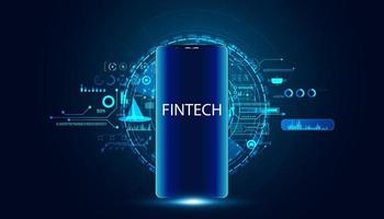 elemento de tecnología móvil y fintech abstracto concepto de interfaz hud tecnología financiera pago de criptomonedas sobre un fondo azul, futurista, moderno vector