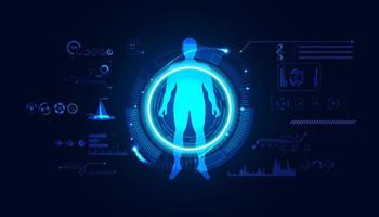 Abstract human science consist human digital hud interface digital technology concept  modern medical on hi tech future blue background. vector