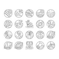 Hardwood Floor And Stair Renovate Icons Set Vector