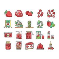 Strawberry Freshness Ripe Berry Icons Set Vector