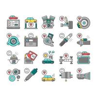 Car Service Garage Collection Icons Set Vector