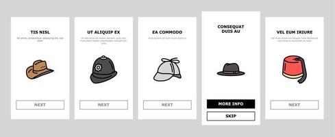 sombrero tapa cabeza hombre seguridad moda onboarding iconos establecer vector