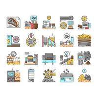 conjunto de iconos de proceso industrial de minería de cantera vector