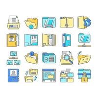 carpeta papel negocio archivo vacío iconos conjunto vector