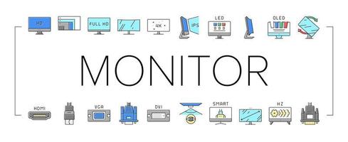 Computer Pc Monitor Collection Icons Set Vector