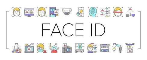 Face Id Technology Collection Icons Set Vector