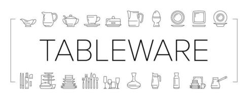 Tableware For Banquet Or Dinner Icons Set Vector