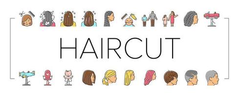 Children Haircut Salon Service Icons Set Vector