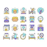 Insomnia Person Chronic Problem Icons Set Vector